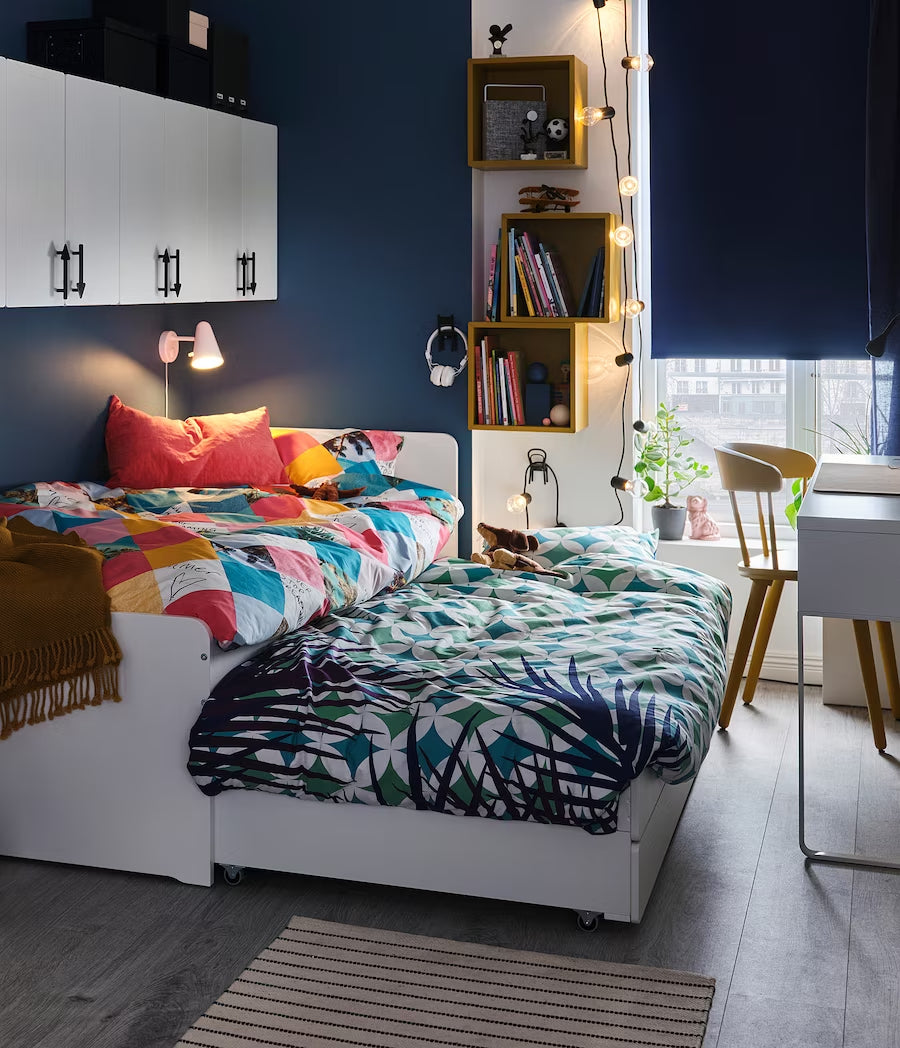 IKEA SLAKT Bed with underbed/2 mattresses, white, 90x200 cm