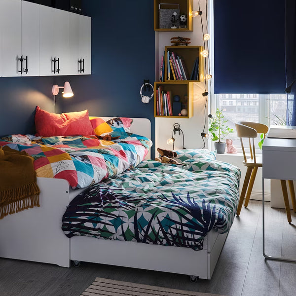 IKEA SLAKT Bed with underbed/2 mattresses, white, 90x200 cm
