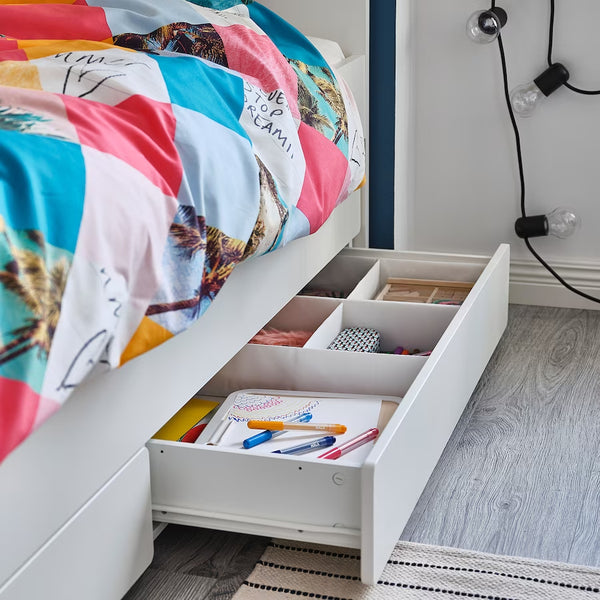 IKEA SLAKT Bed with underbed/2 mattresses, white, 90x200 cm