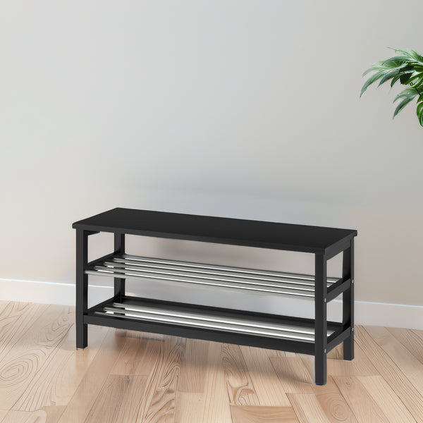 IKEA TJUSIG Bench with shoe storage, black, 108x34x50 cm