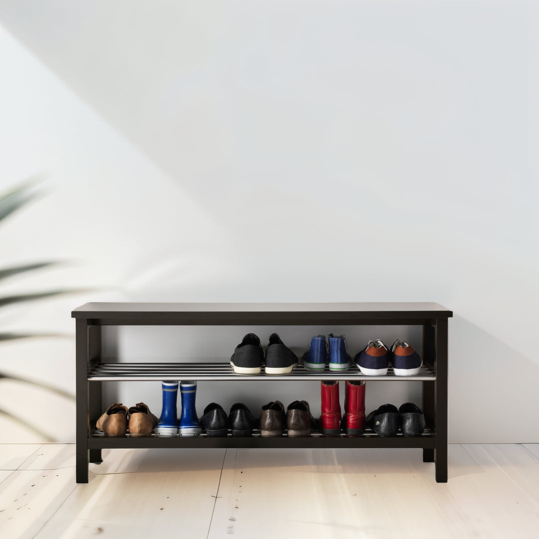 IKEA TJUSIG Bench with shoe storage, black, 108x34x50 cm