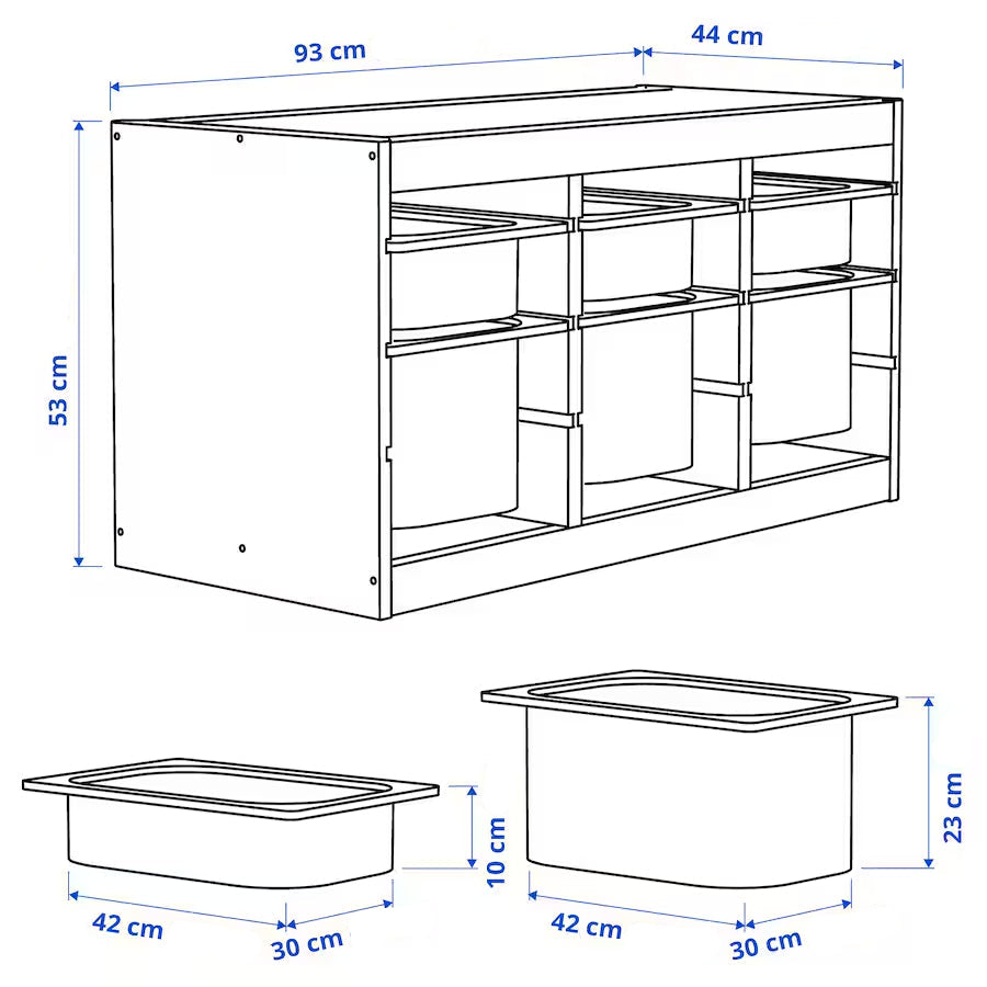 IKEA TROFAST Storage with 6 boxes, pine/white, 93x44x52 cm