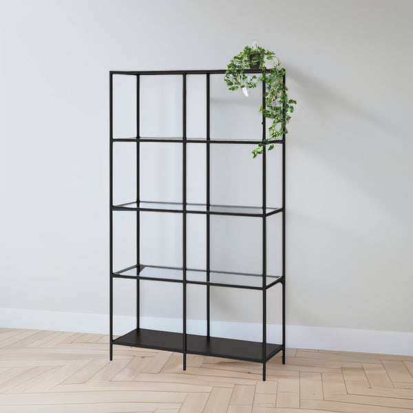 IKEA VITTSJO Shelving combination, black-brown/glass, 151x36x175 cm