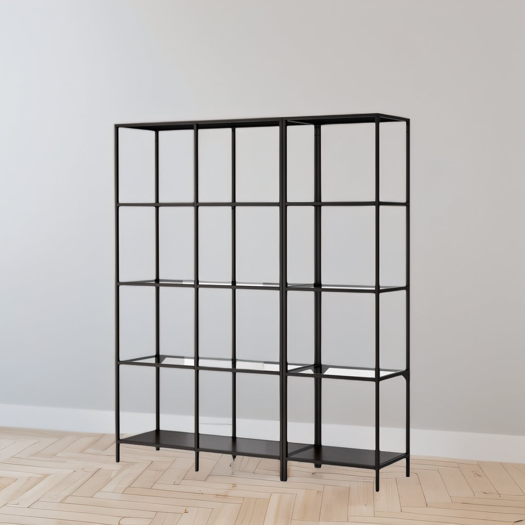 IKEA VITTSJO Shelving combination, black-brown/glass, 151x36x175 cm