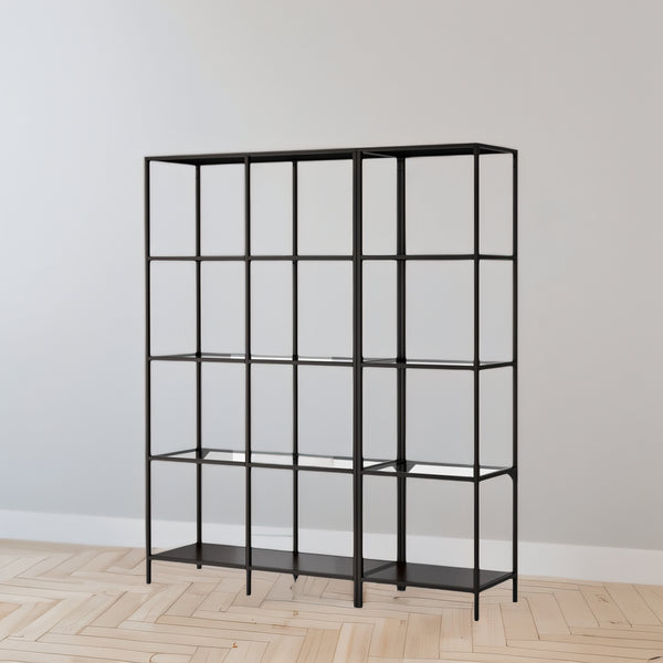 IKEA VITTSJO Shelving combination, black-brown/glass, 151x36x175 cm