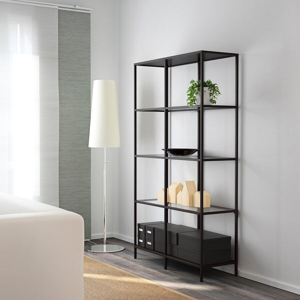 IKEA VITTSJO Shelving unit, black-brown/glass, 100x175 cm