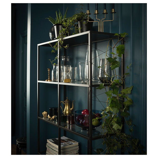 IKEA VITTSJO Shelving unit, black-brown/glass, 100x175 cm