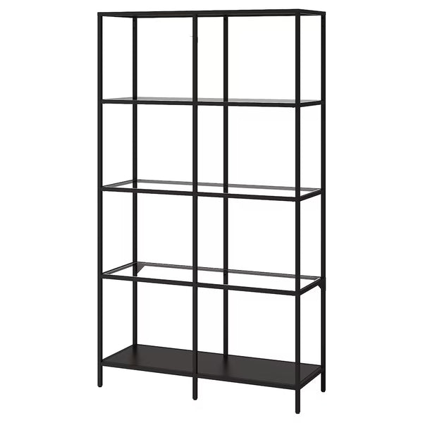 IKEA VITTSJO Shelving unit, black-brown/glass, 100x175 cm