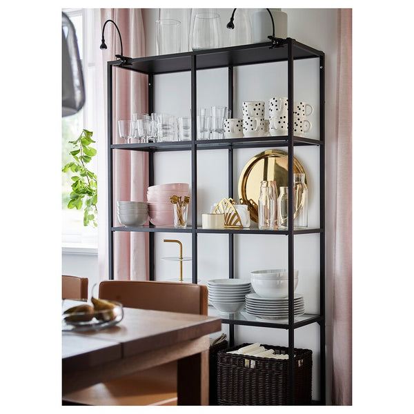IKEA VITTSJO Shelving unit, black-brown/glass, 100x175 cm