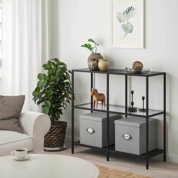 IKEA VITTSJO Shelving unit, black-brown/glass, 100x93 cm