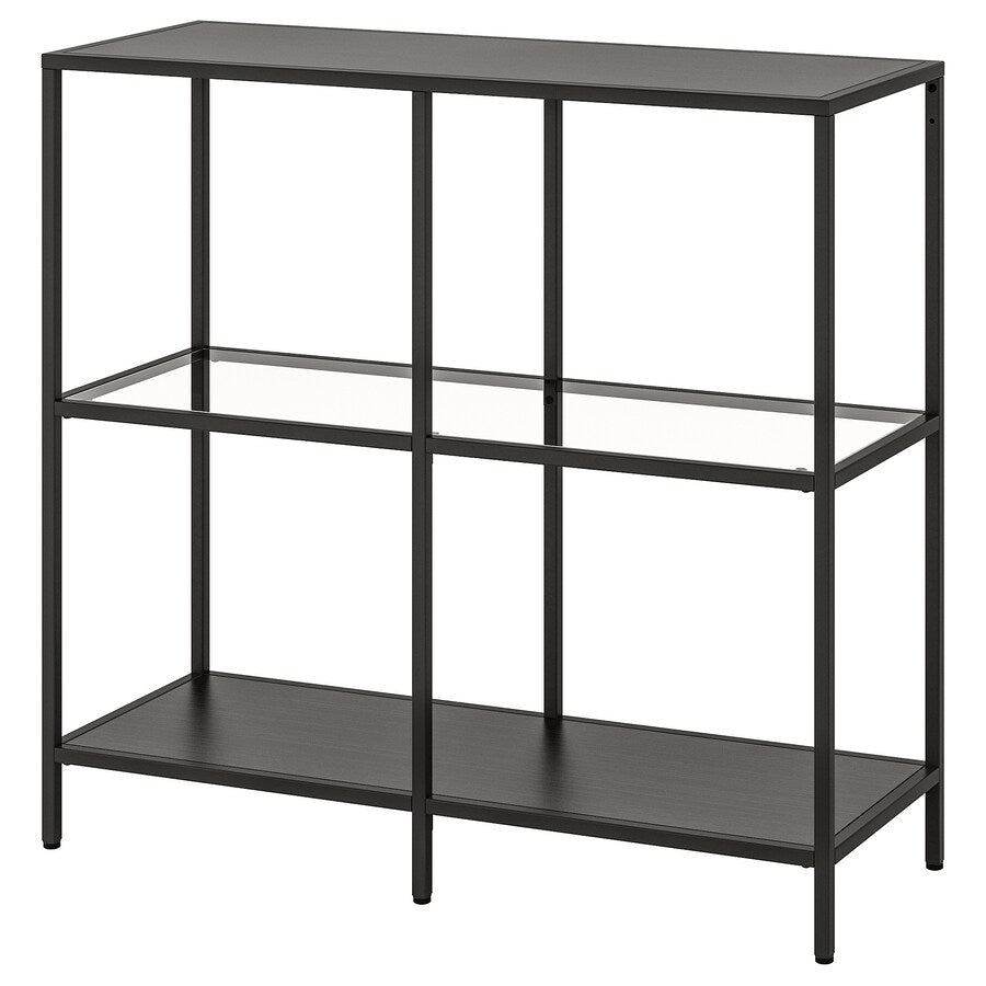 IKEA VITTSJO Shelving unit, black-brown/glass, 100x93 cm