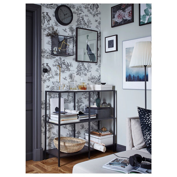 IKEA VITTSJO Shelving unit, black-brown/glass, 100x93 cm