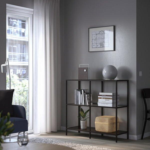IKEA VITTSJO Shelving unit, black-brown/glass, 100x93 cm