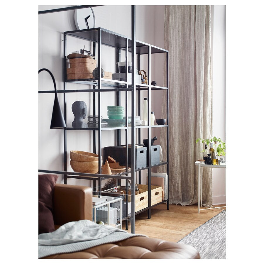 IKEA VITTSJO Shelving combination, black-brown/glass, 151x36x175 cm