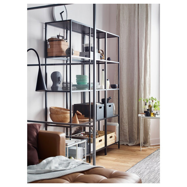 IKEA VITTSJO Shelving combination, black-brown/glass, 151x36x175 cm