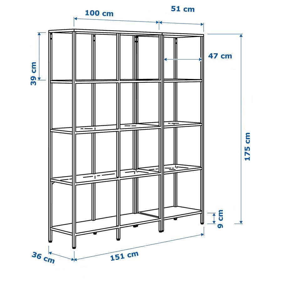 IKEA VITTSJO Shelving combination, black-brown/glass, 151x36x175 cm