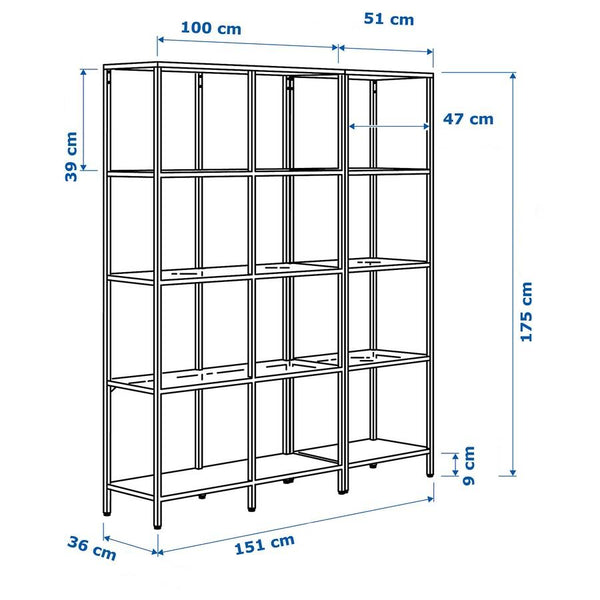 IKEA VITTSJO Shelving combination, black-brown/glass, 151x36x175 cm