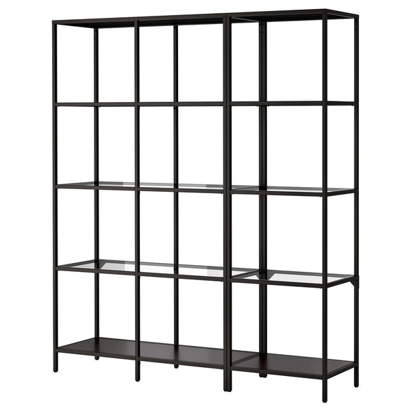 IKEA VITTSJO Shelving combination, black-brown/glass, 151x36x175 cm