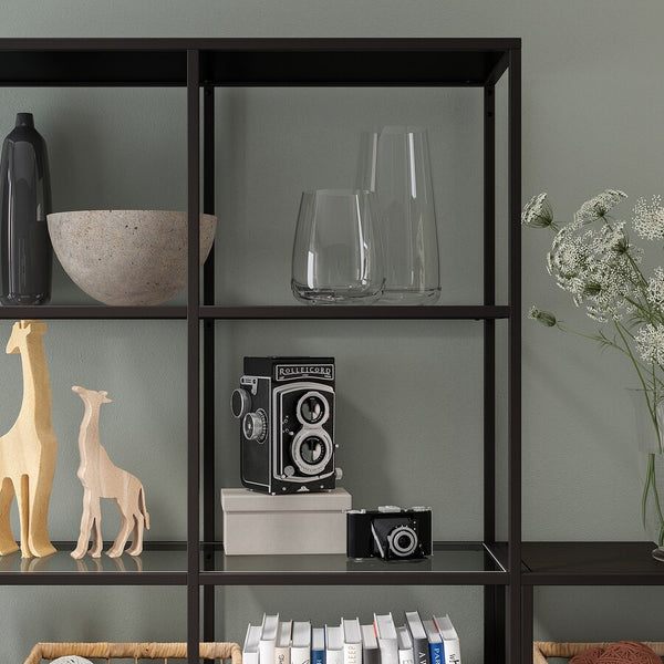 IKEA VITTSJO Shelving unit, black-brown/glass, 100x175 cm