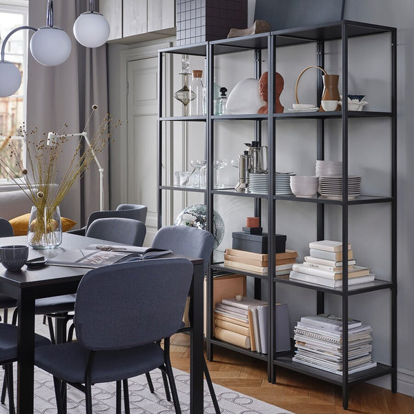 IKEA VITTSJO Shelving combination, black-brown/glass, 151x36x175 cm
