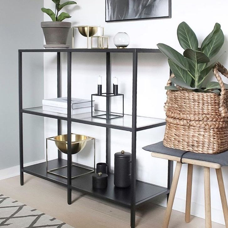 IKEA VITTSJO Shelving unit, black-brown/glass, 100x93 cm