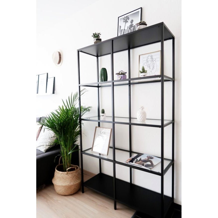 IKEA VITTSJO Shelving unit, black-brown/glass, 100x175 cm