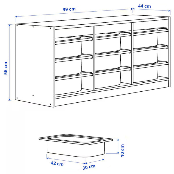 IKEA TROFAST Storage with 9 boxes, white, 99x44x56 cm