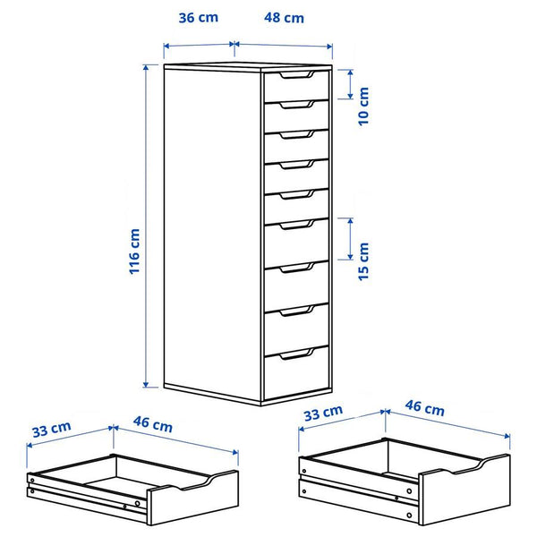 IKEA ALEX 9 drawers unit, white, 36x116 cm