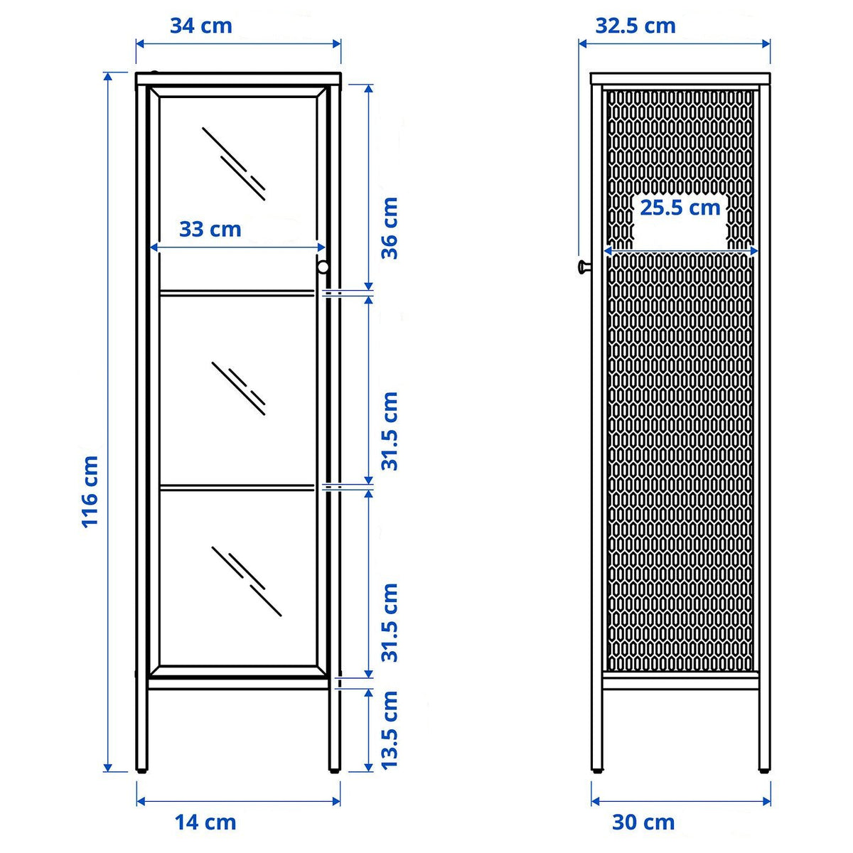 IKEA BAGGEBO cabinet with glass door, white, 34x30x116 cm