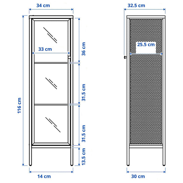 IKEA BAGGEBO cabinet with glass door, white, 34x30x116 cm