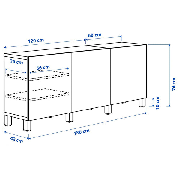 IKEA BESTA Sideboard with 3 doors, white, 180x42x74 cm