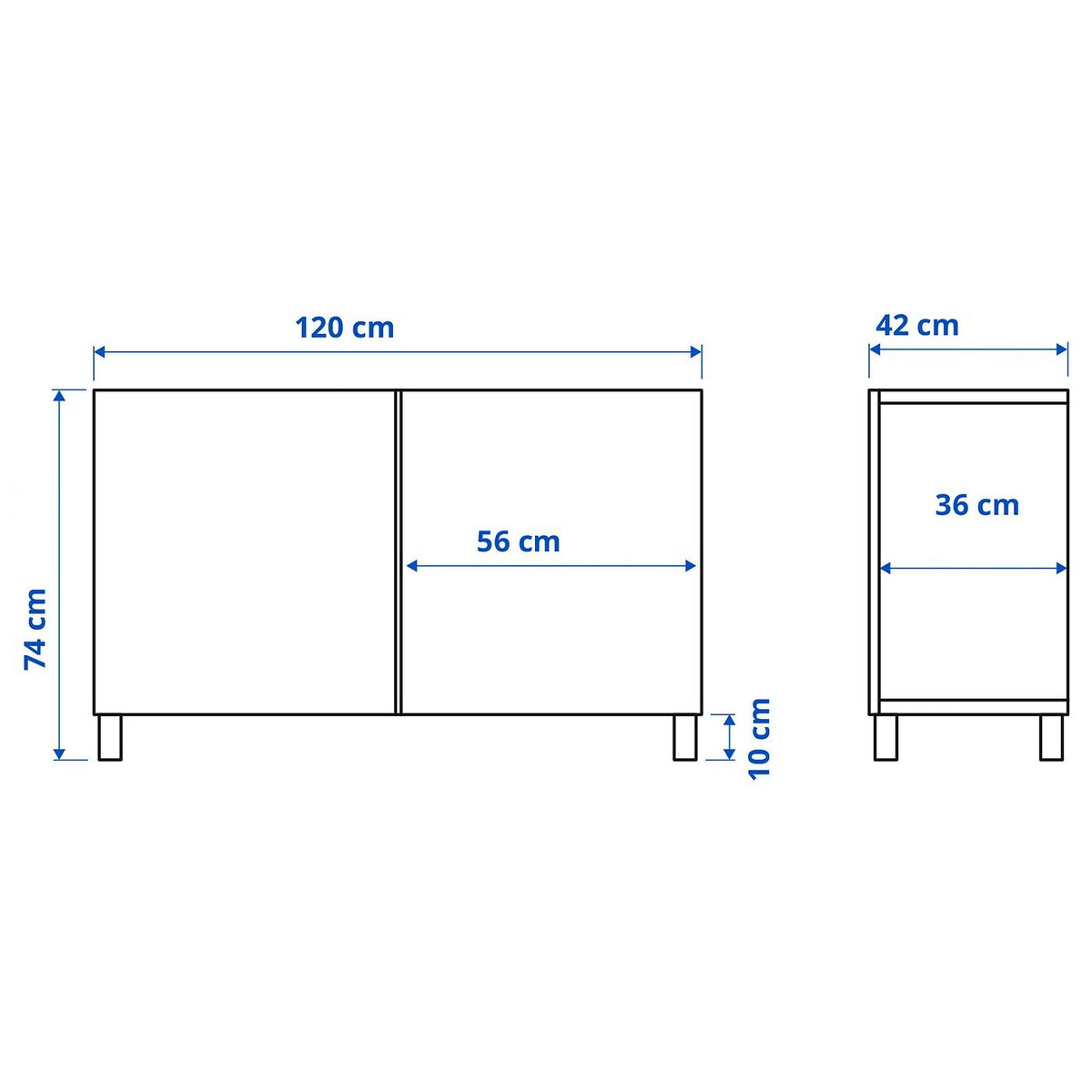 IKEA BESTA Cabinet with 2 doors, white,120x42x74 cm
