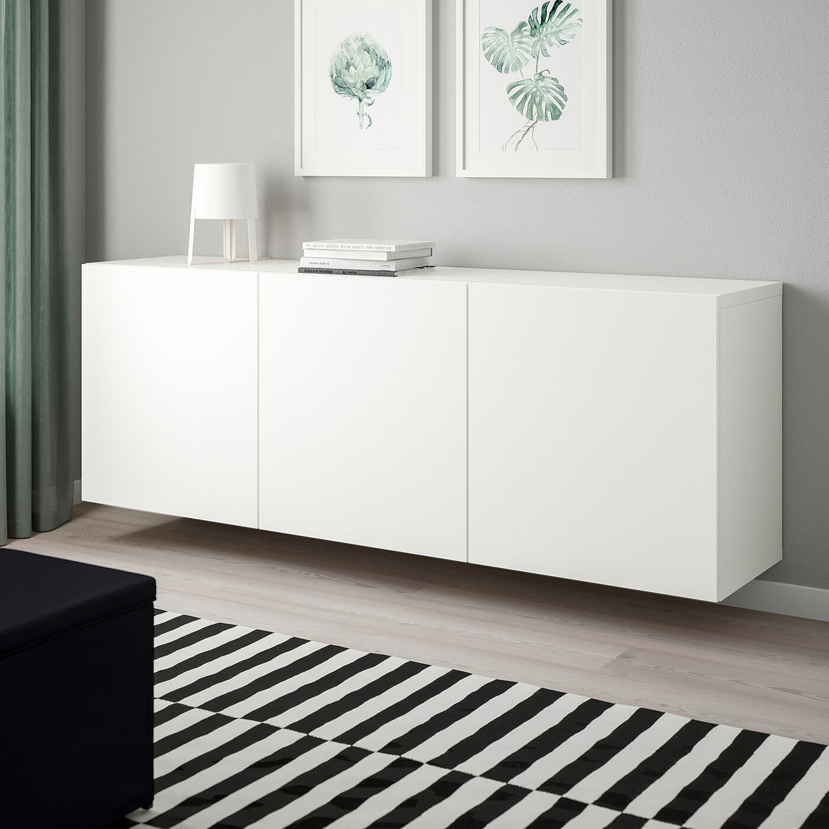 IKEA BESTA Wall-mounted cabinet w 3 doors, white, 180x42x64 cm