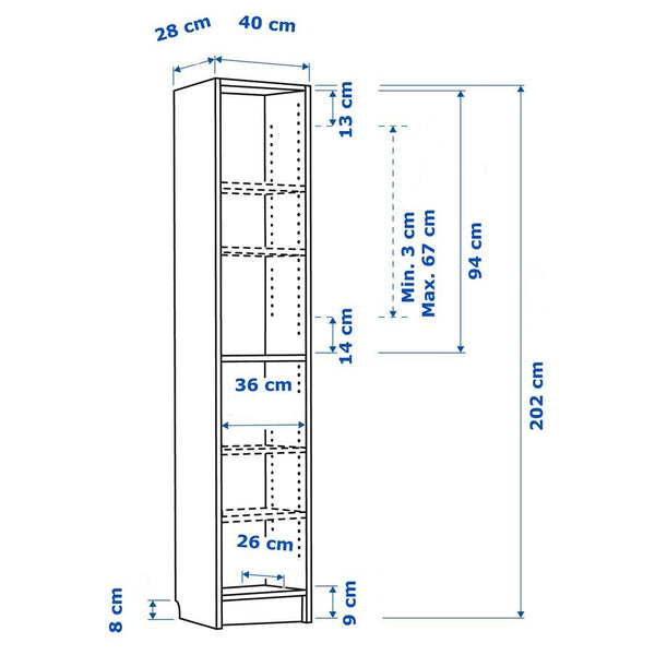 IKEA BILLY Bookcase, white, 40x28x202 cm
