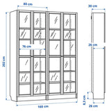 IKEA BILLY Bookcase w glass doors, black oak effect, 160x30x202 cm