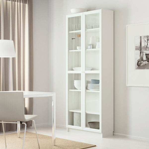 IKEA BILLY Bookcase with glass doors, white, 80x30x202 cm