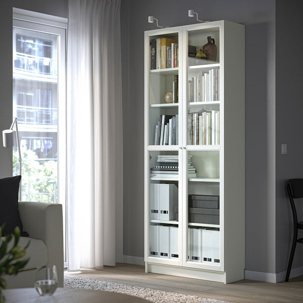 IKEA BILLY Bookcase with glass doors, white, 80x30x202 cm