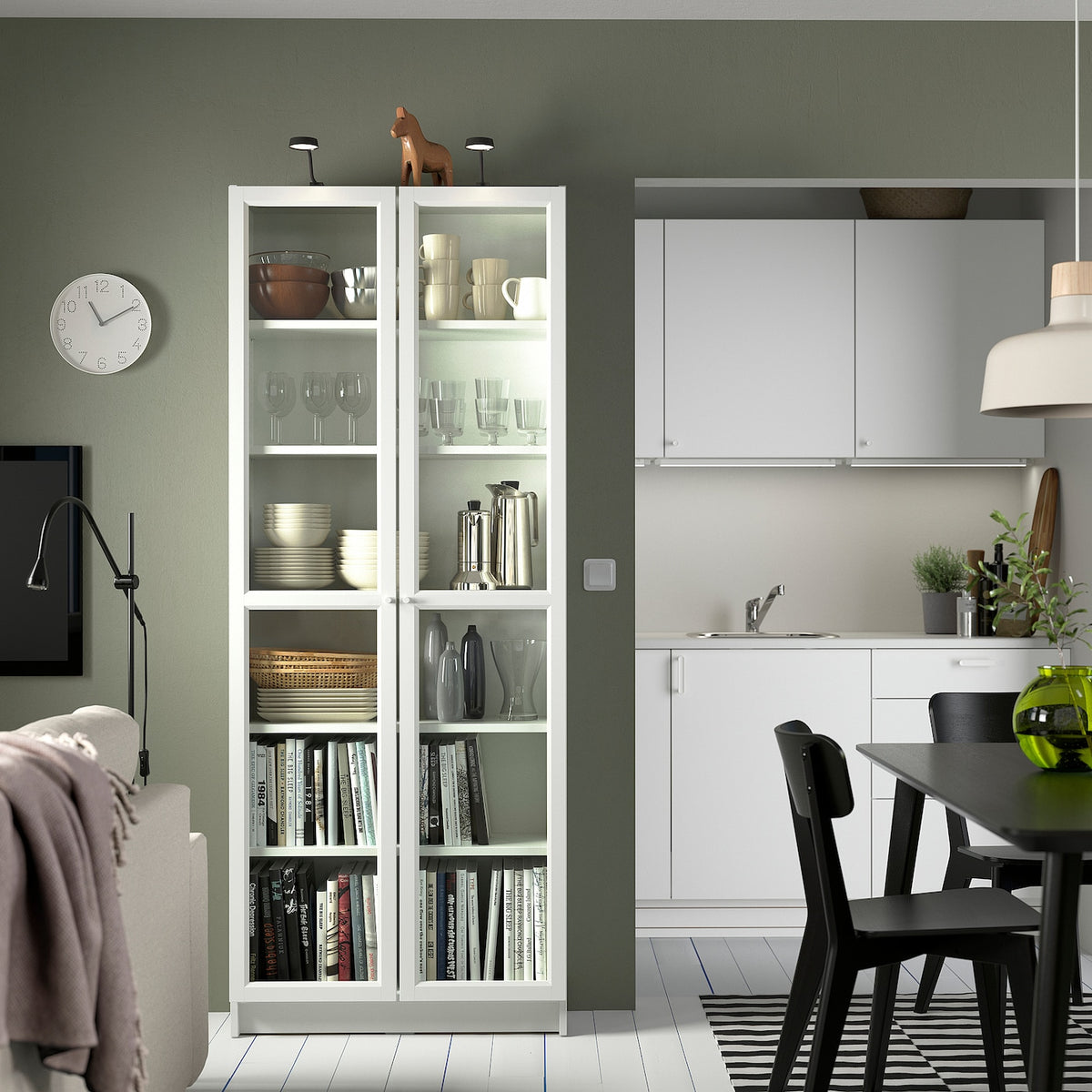 IKEA BILLY Bookcase with glass doors, white, 80x30x202 cm