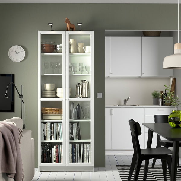 IKEA BILLY Bookcase with glass doors, white, 80x30x202 cm