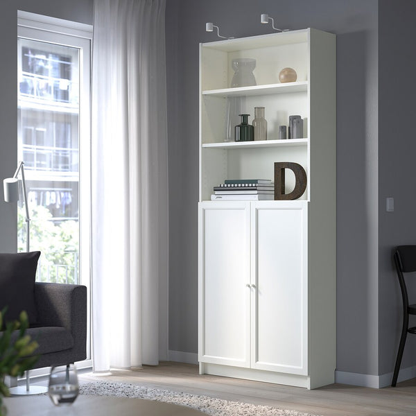 IKEA BILLY Bookcase with half doors, white, 80x30x202 cm