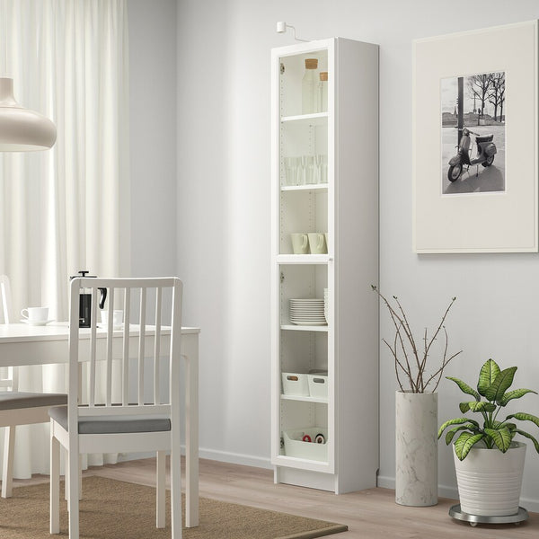 IKEA BILLY Bookcase with glass door, white, 40x30x202 cm