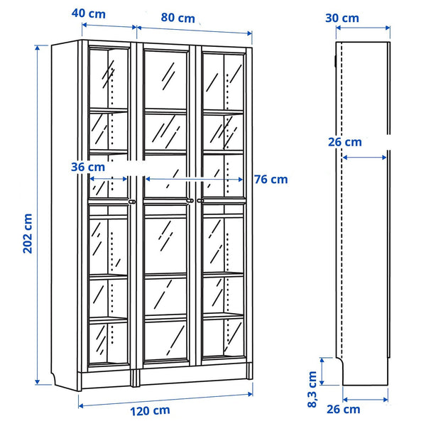 IKEA BILLY Bookcase with glass doors, white, 120x30x202 cm