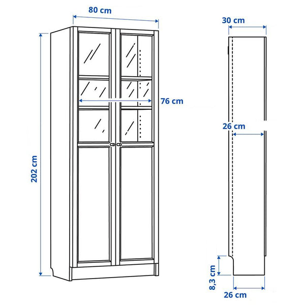 IKEA BILLY Bookcase with panel/glass doors, white, 80x30x202 cm