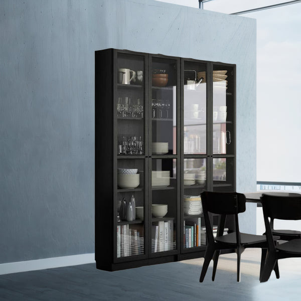 IKEA BILLY Bookcase w glass doors, black oak effect, 160x30x202 cm