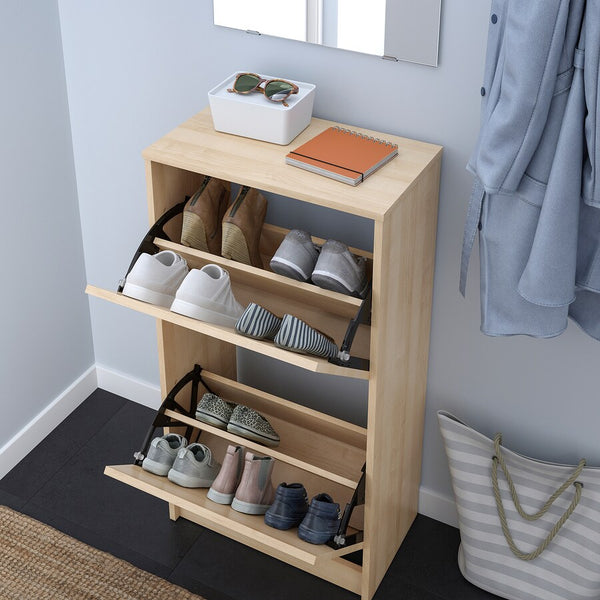 IKEA BISSA Shoe cabinet with 2 doors, oak effect, 49x28x93 cm