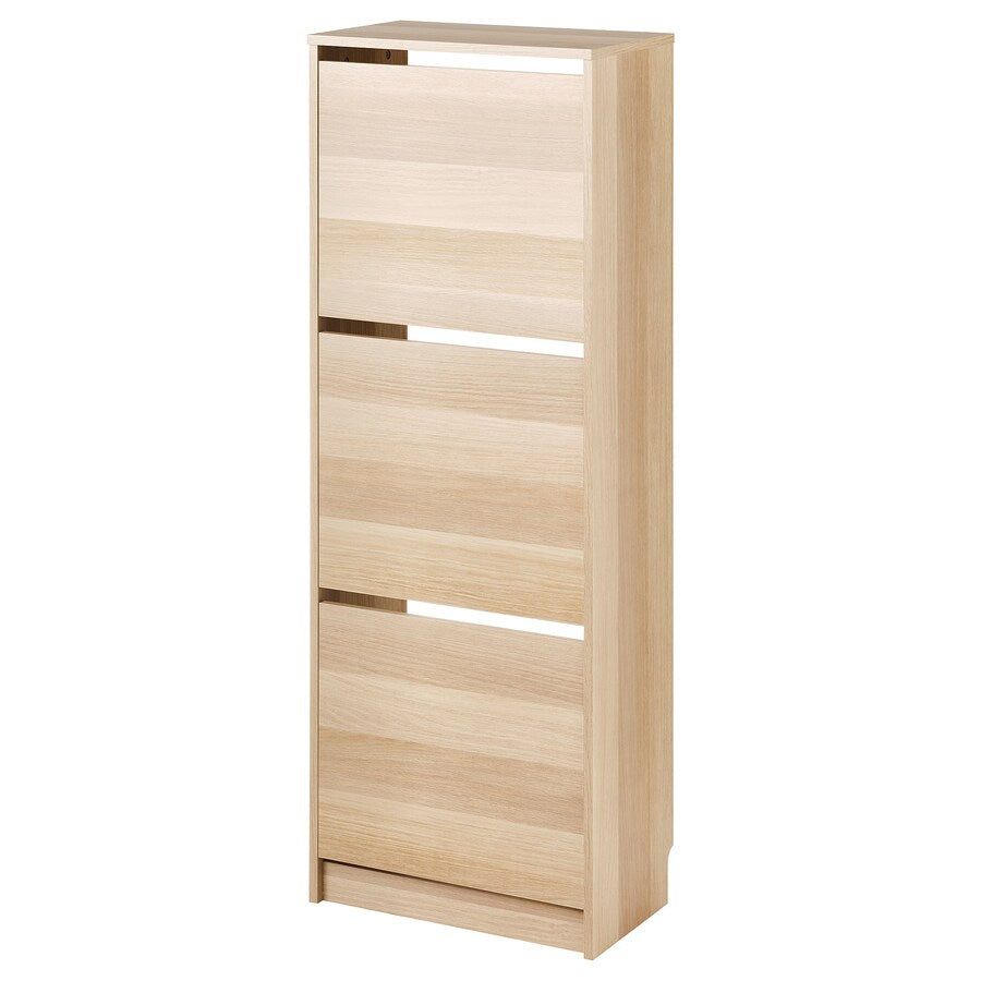 IKEA BISSA Shoe cabinet with 3 doors, oak effect, 49x28x135 cm