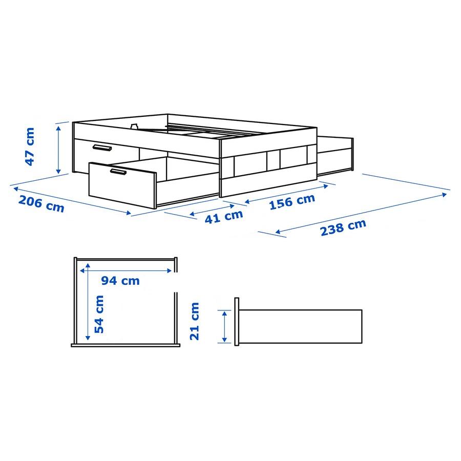 IKEA BRIMNES Bed with 4 drawers, white, Queen