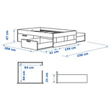 IKEA BRIMNES Bed with 4 drawers, white, Queen