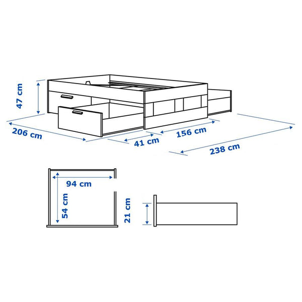 IKEA BRIMNES Bed with 4 drawers, white, Queen