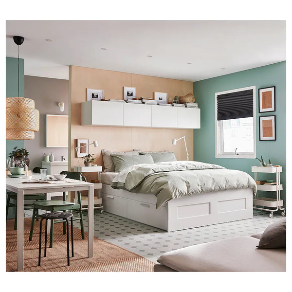 IKEA BRIMNES Bed with 4 drawers, white, Queen